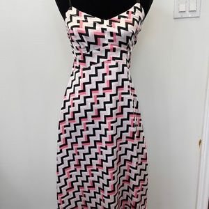 Jacob 1/2 pink & grey chevron like silk spaghetti strap midi dress